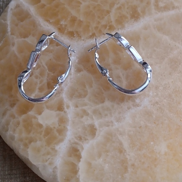 Silver Tone Clear, Gold and Pink Gemstone Leverback Earrings - Picture 2 of 8